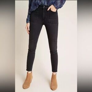 ANTHROPOLOGIE PILCRO BLACK HIGH RISE DENIM MOTO LEGGINGS SIZE 28